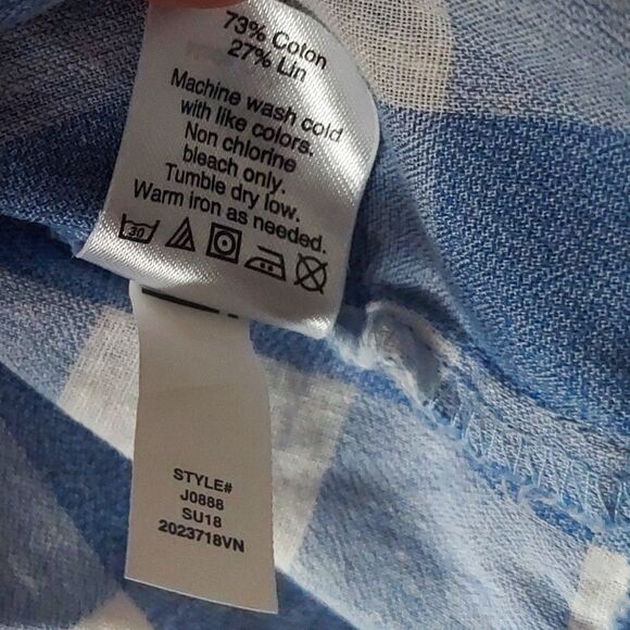 J. Crew Factory Top Cotton Linen Blue White Gingham Sleeveless Front Womens 14 - Picture 5 of 12